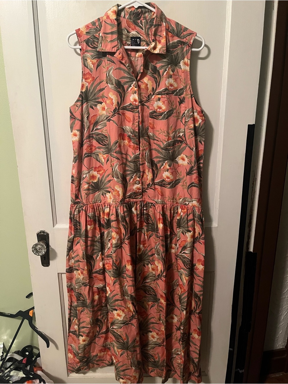 Vintage Gap cotton Sleeveless Coral Floral Button-Front Dress L